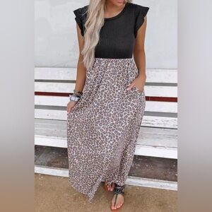 Leopard Print Maxi Dress size Large with Black Top